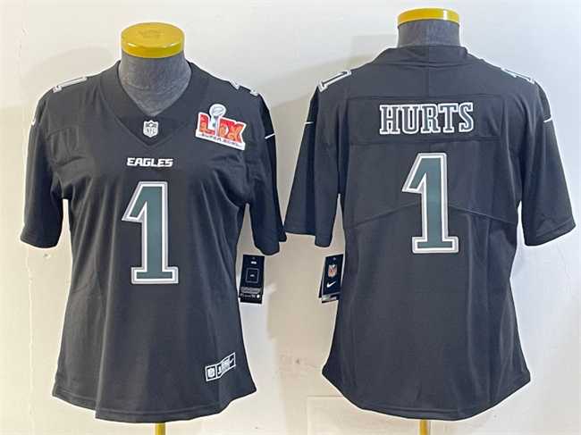 Women's Philadelphia Eagles #1 Jalen Hurts Black 2025 Super Bowl LIX Patch Fashion Vapor Untouchable Limited Stitched Jersey Dzhi,We sell and wholesale Women's Philadelphia Eagles #1 Jalen Hurts Black 2025 Super Bowl LIX Patch Fashion Vapor Untouchable Limited Stitched Jersey Dzhi on line form chian!